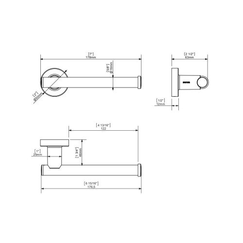 Toiletrolhouder Techno chroom maatvoering