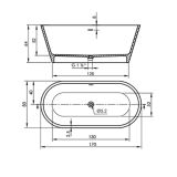 Solid Surface ligbad Modern 170x80cm wit mat